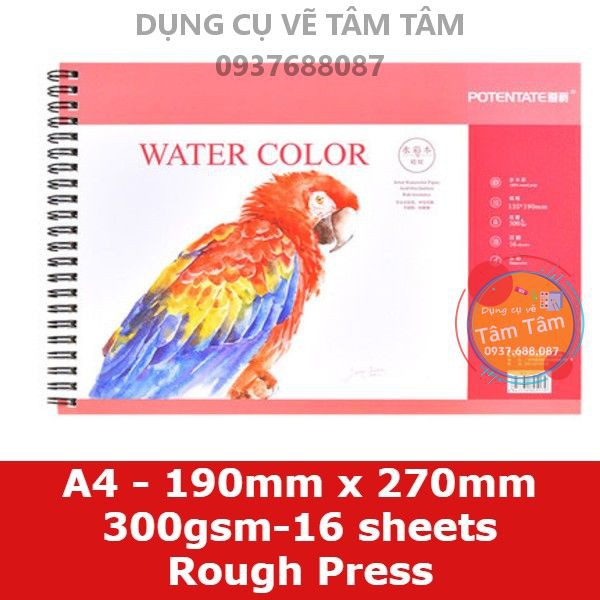 [ TÂM TÂM ]-Sổ vẽ màu nước Potentate, hotpress, Rough (Bìa hình con vẹt)-