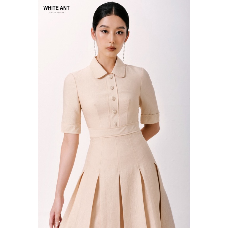 Đầm Cổ Sơ Mi Tay Lỡ Xếp Ly Nữ White Ant ORION BOX PLEAT DRESS Chất Liệu Rayon Hàng Thiết kế 120400206