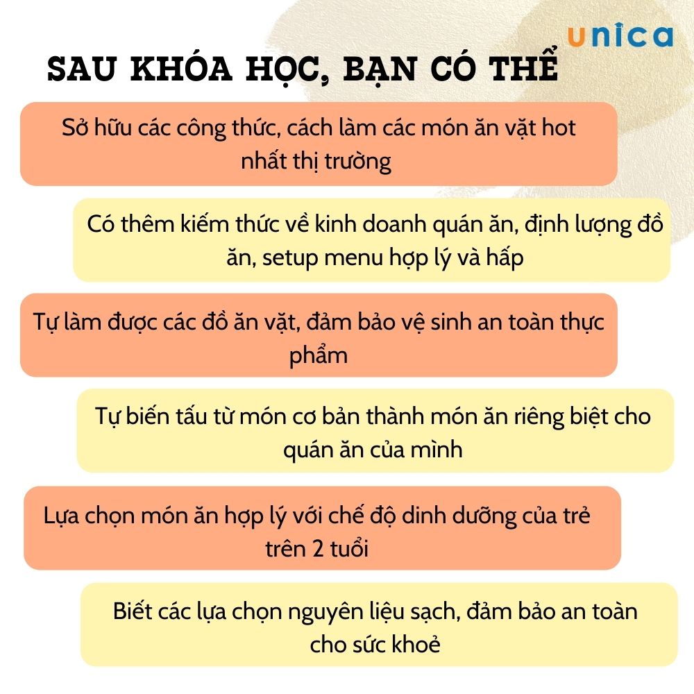 Toàn quốc-  Khóa học 42 công thức món ăn vặt hot nhất thị trường Nguyễn Thu Hương  Unica