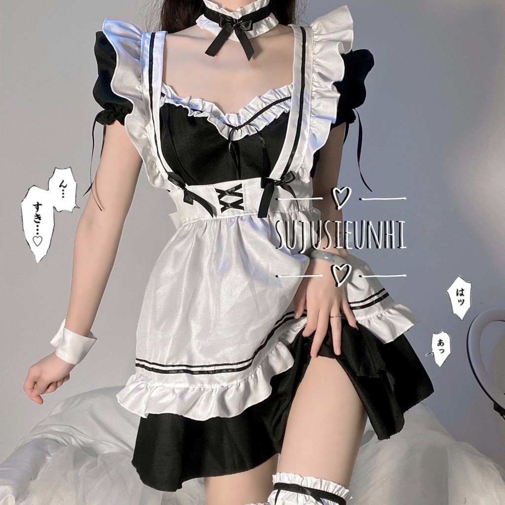 (CÓ VIDEO) Full set 7 chi tiết bộ trang phục hầu gái dễ thương- Cute Maid- Lolita Cosplay dress | WebRaoVat - webraovat.net.vn