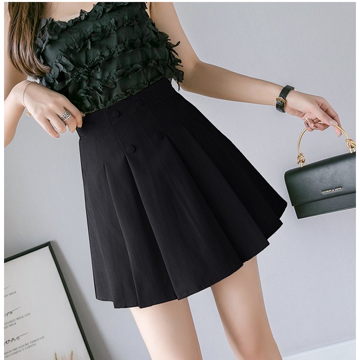 Chân váy xếp li dáng A 2 lớp lót quần thời trang công sở nữ, đính khuy trang trí xinh xắn, trẻ trung CV004