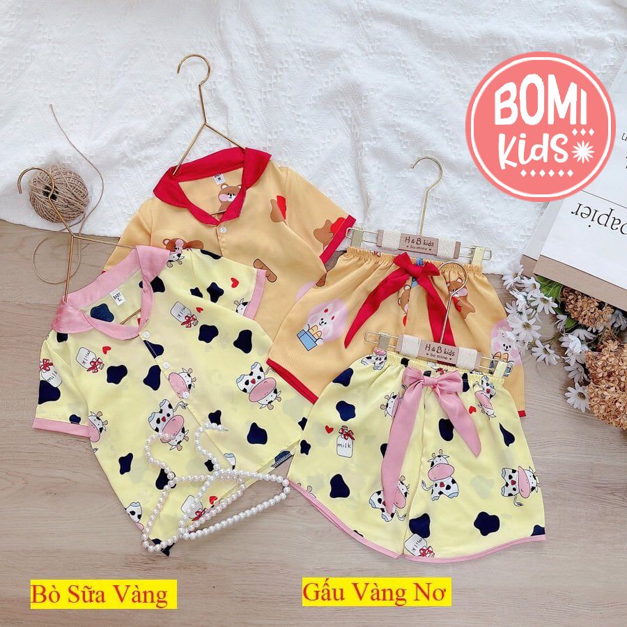 [15kg - 26kg] Đồ Bộ Bé Gái Mặc Nhà Pijama Lụa Cao Cấp Tay Ngắn - Chất Liệu Lụa Mềm Mịn