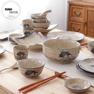 Bộ bát đĩa phong cách Nhật Bản hình con cá , bát đĩa decor