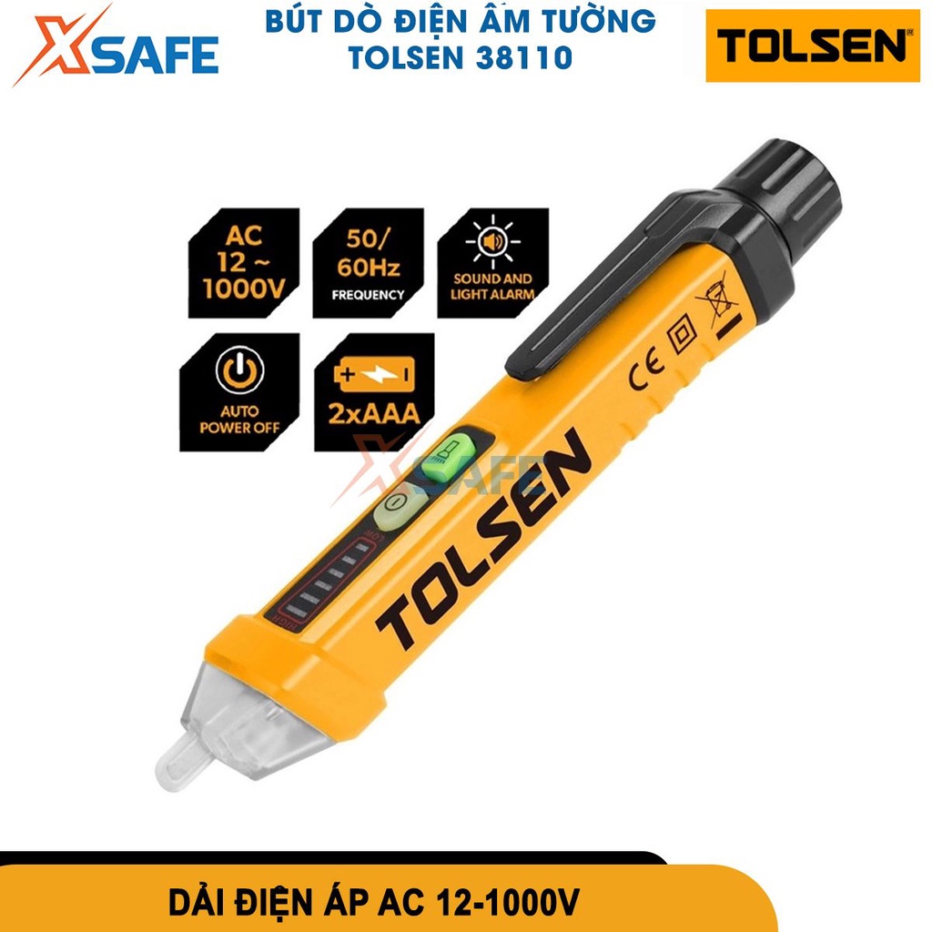 Bút thử điện kỹ thuật số đa năng 12-1000V TOLSEN 38110 đầu dò điện áp cảm ứng dây pha không tiếp xúc dòng điện