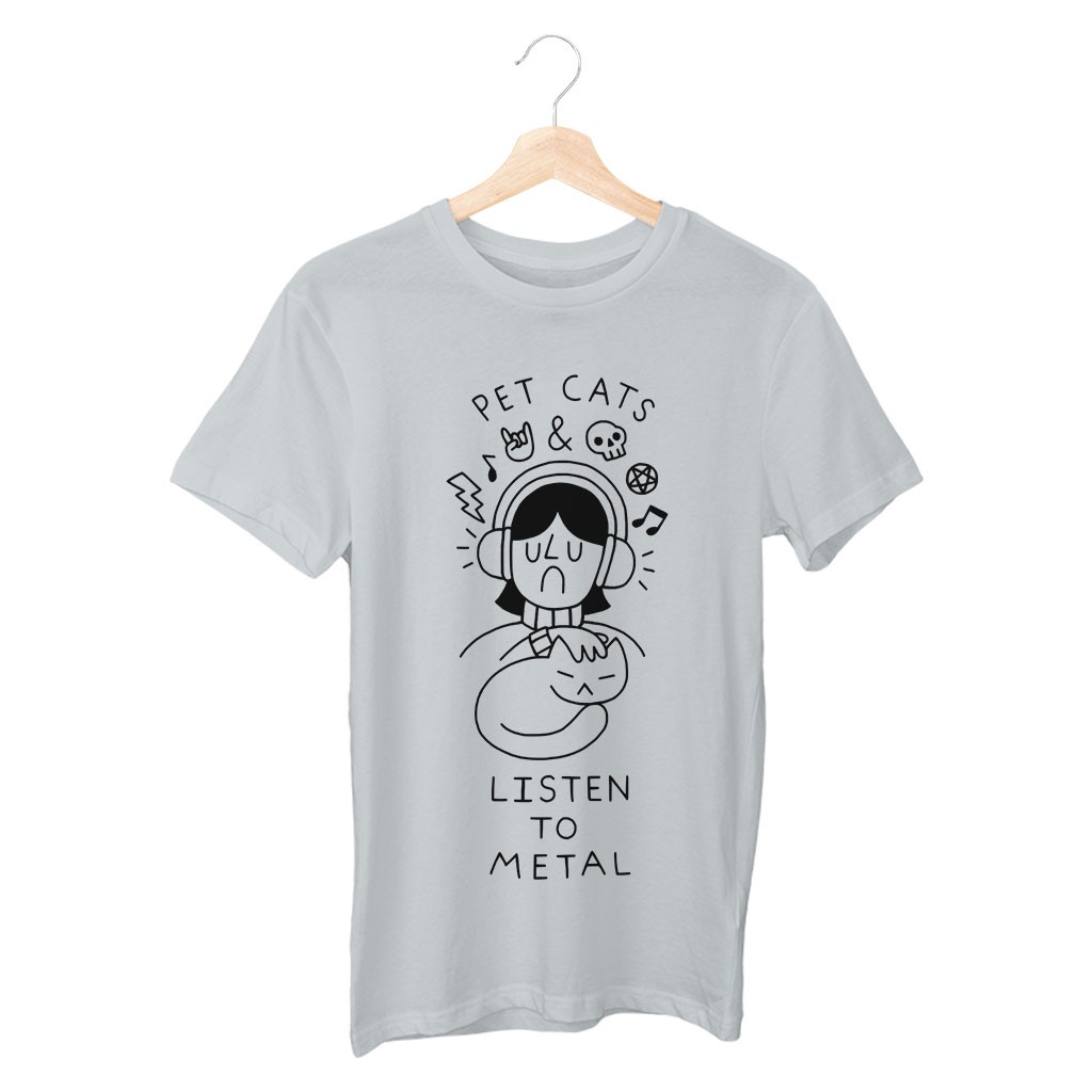 Áo phông đi chơi nữ 100% Cotton Cô bé nghe nhạc rock yêu mèo đáng yêu, thanh lịch, năng động, trẻ trung CAT20210068