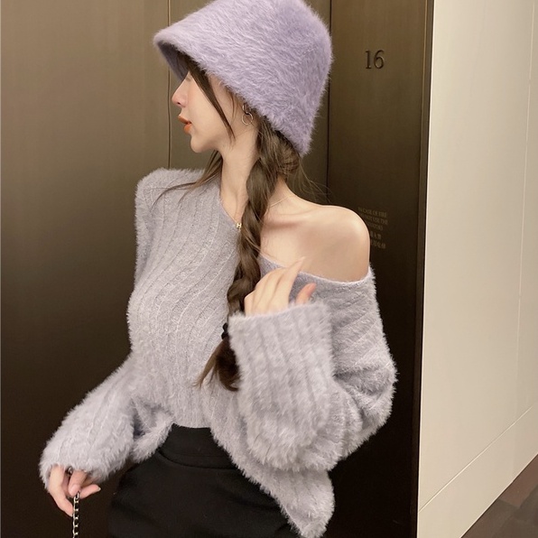 【Hana and Alice】Áo Len Tay Dài Cổ Chữ V Form Rộng Dễ Phối Đồ