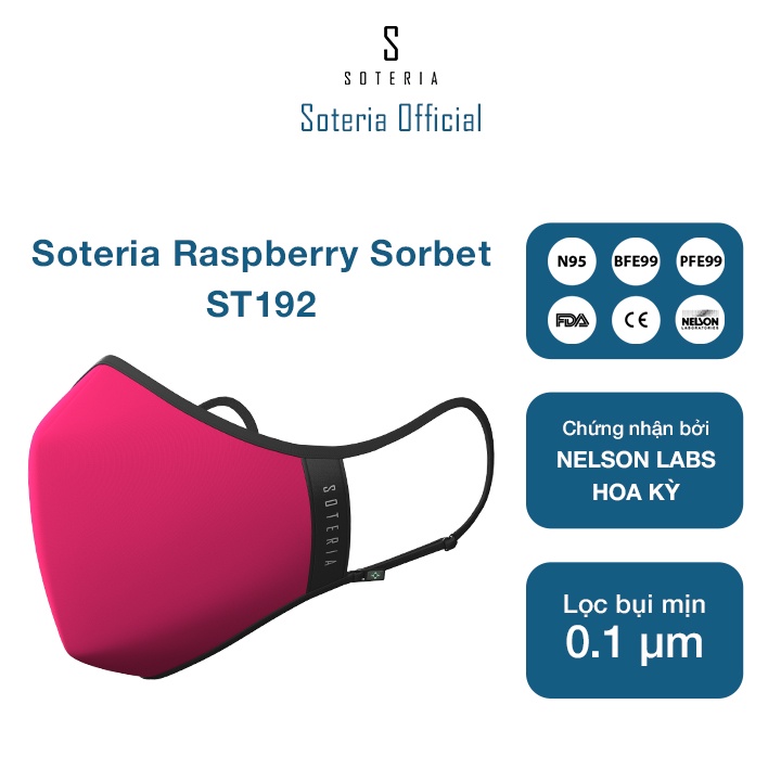 Khẩu trang tiêu chuẩn Quốc Tế SOTERIA Raspberry Sorbet ST192 - Bộ lọc N95 BFE PFE 99 lọc đến 99% bụi mịn 0.1 micro
