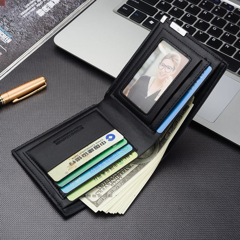 Ví da ngắn cỡ lớn nhiều ngăn đựng thẻ RFID cho nam
