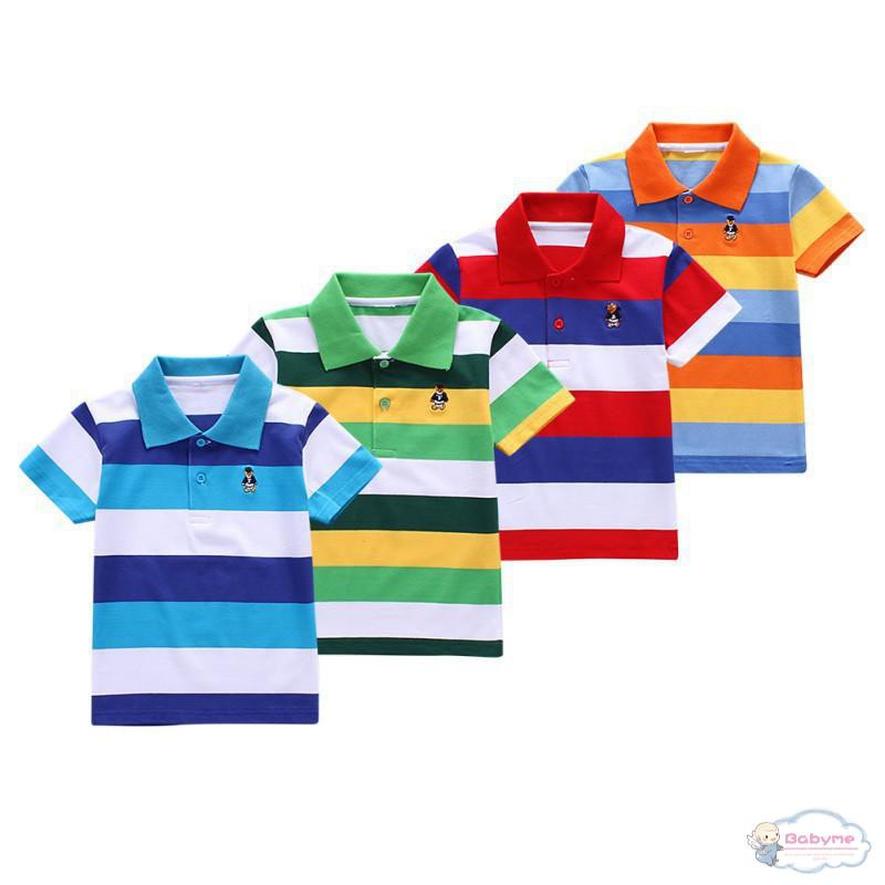 Áo thun cổ bẻ sọc ngang nhiều màu xinh xắn cho bé