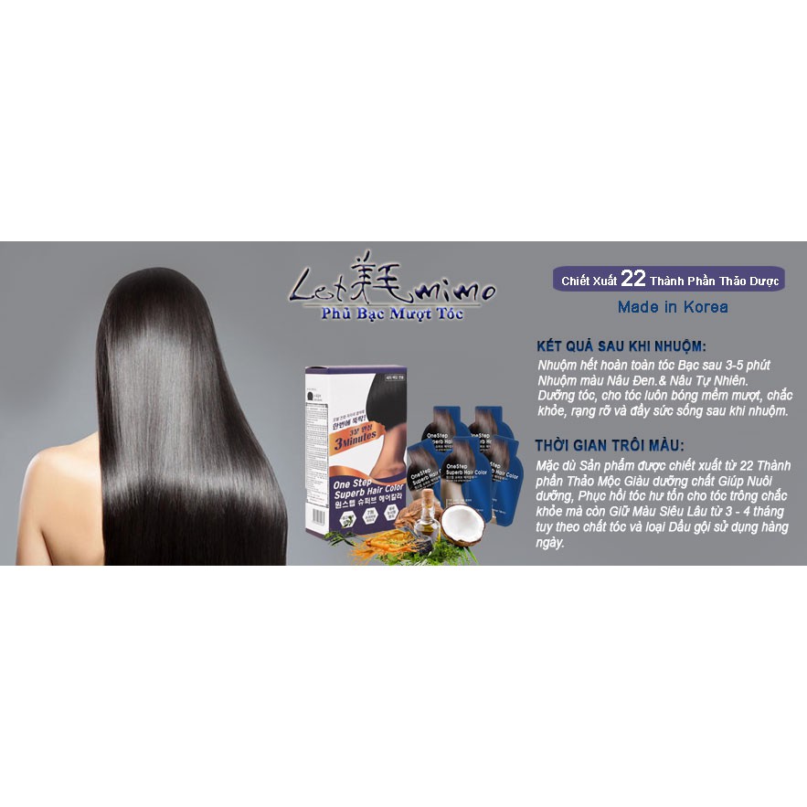 PHỦ BẠC MƯỢT TÓC 22 Thành phần Thảo Mộc LETMIMO, Tự nhuộm tại nhà, Màu Nâu Đen, Gói 20ml | BigBuy360 - bigbuy360.vn