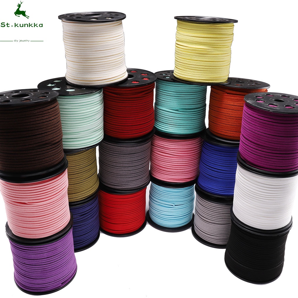 Cuộn dây dẹt bằng da nhung giả phong cách Hàn Quốc dùng bện làm đồ trang sức 10m 2.5mm thủ công
