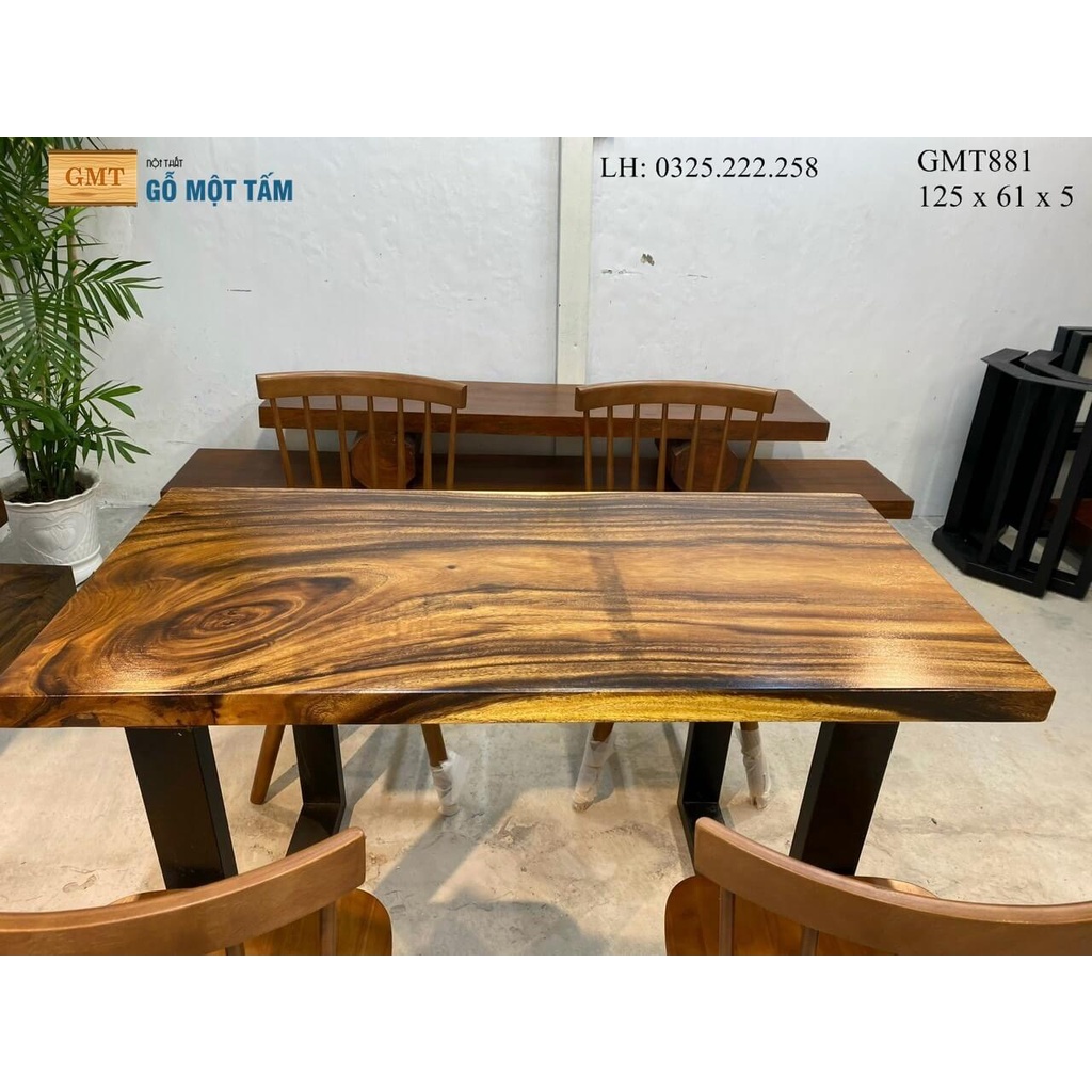 Mặt Bàn Cafe Gỗ Me Tây, Bàn Sân Vườn Gỗ Me Tây, Bàn Ăn Gỗ Me Tây Dài 1,25m Rộng 61cm Dày 5cm