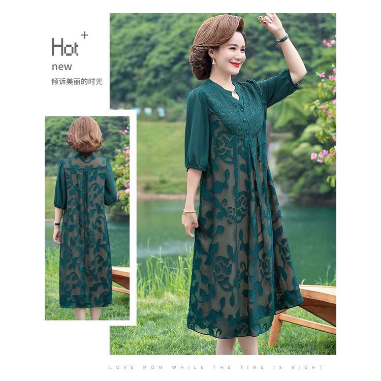 váy nhảy trung niên Đầm Dài Cổ Chữ v Dáng Rộng Thời Trang Mùa Hè Dành Cho Phụ Nữ Trung Niên 2022