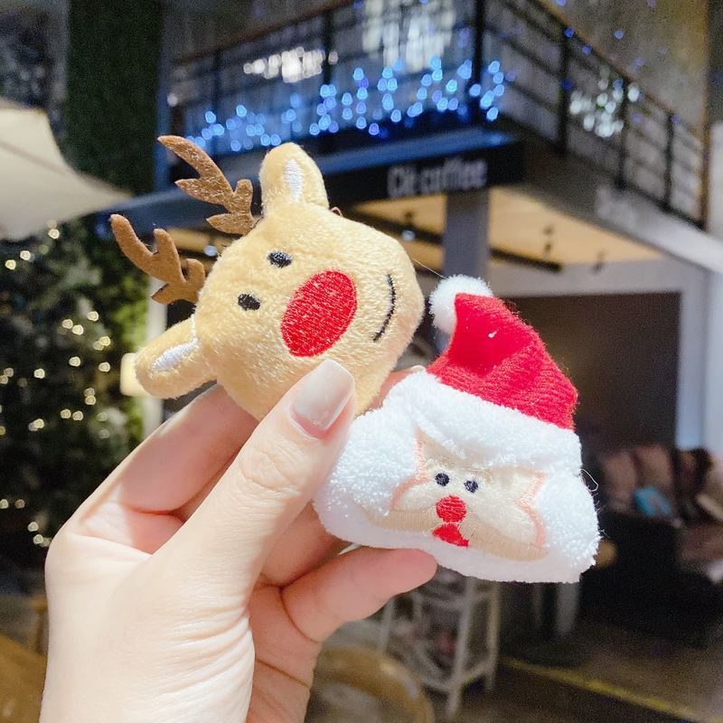 Bộ kẹp tóc 17KM bằng lông nhung hình ông già Noel + sừng hươu + nơ hoạt hình thời trang