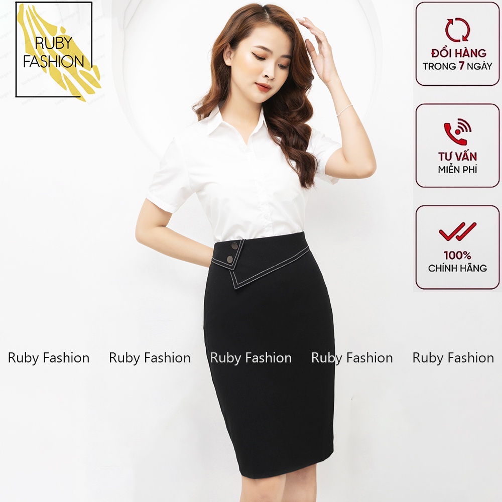 Chân váy bút chì Ruby Fashion phối 2 khuy mạ crom sang trọng, quý phái, chất vải cao cấp