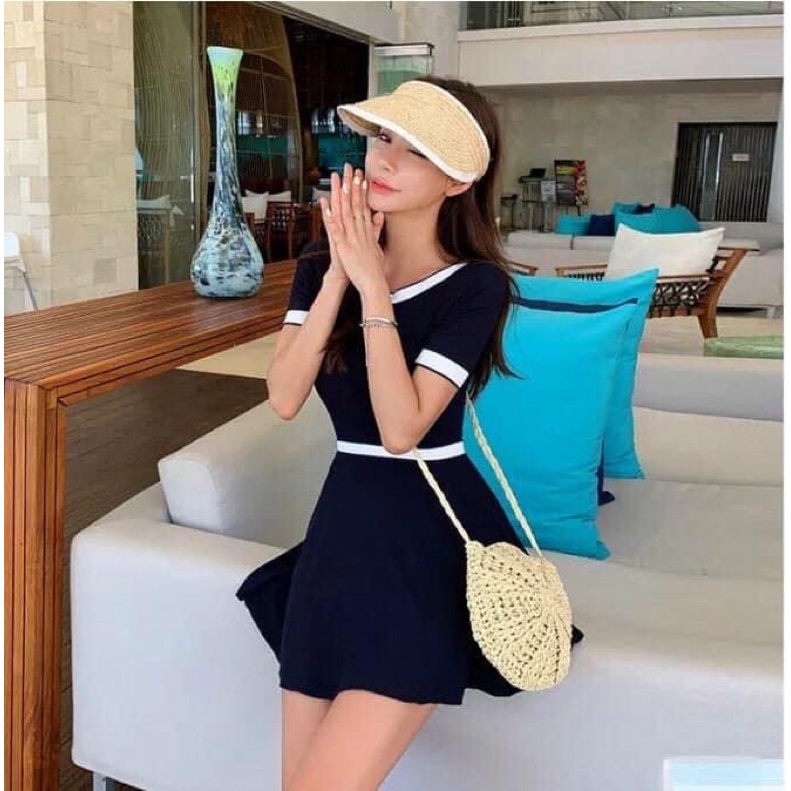 Bikini, đồ bơi nữ 1 mảnh VY BIKINI váy liền thân ngắn tay kín đáo MS01