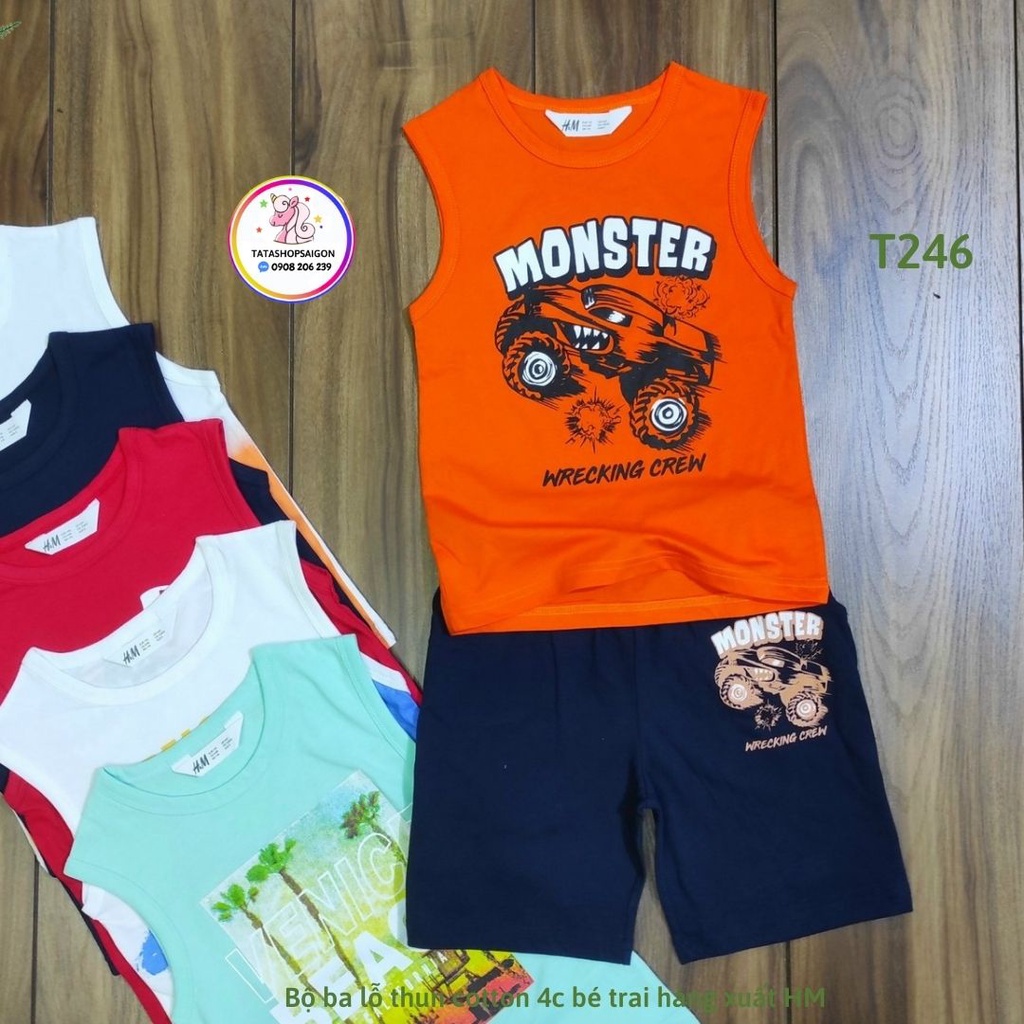 Bộ ba lỗ bé trai size đại thun cotton 4 chiều mềm mát hàng xuất 16 đến 28kg T246