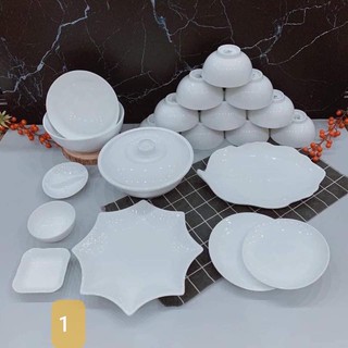 [GỐM SỨ BÁT TRÀNG] Bộ bát đĩa sứ trắng Bát Tràng