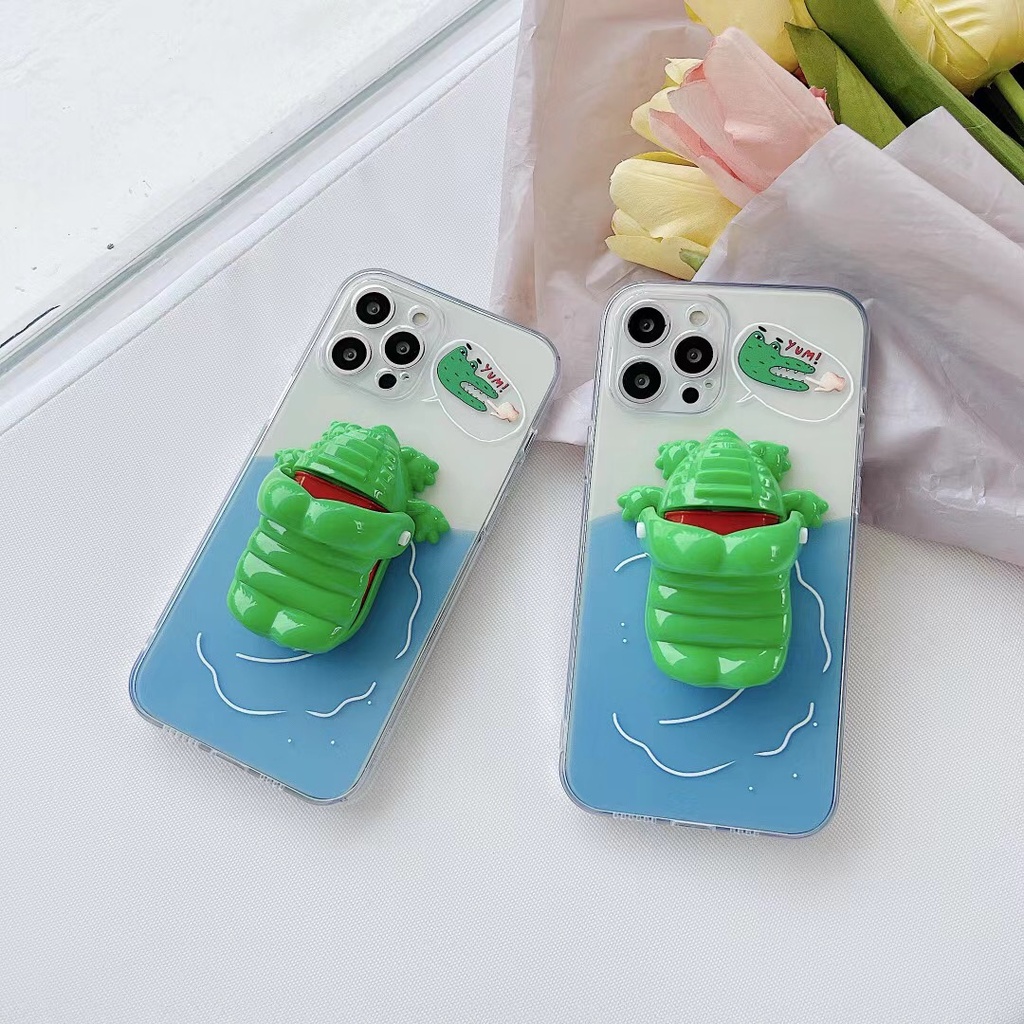 Ốp điện thoại tpu mềm giá đỡ hình cá sấu cho Iphone 7 8 plus 11 11 pro 11 pro max 12 12 promax