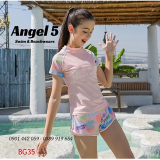 Đồ bơi bé gái 25 - 50kg tay ngắn quần đùi 2 lớp BG35