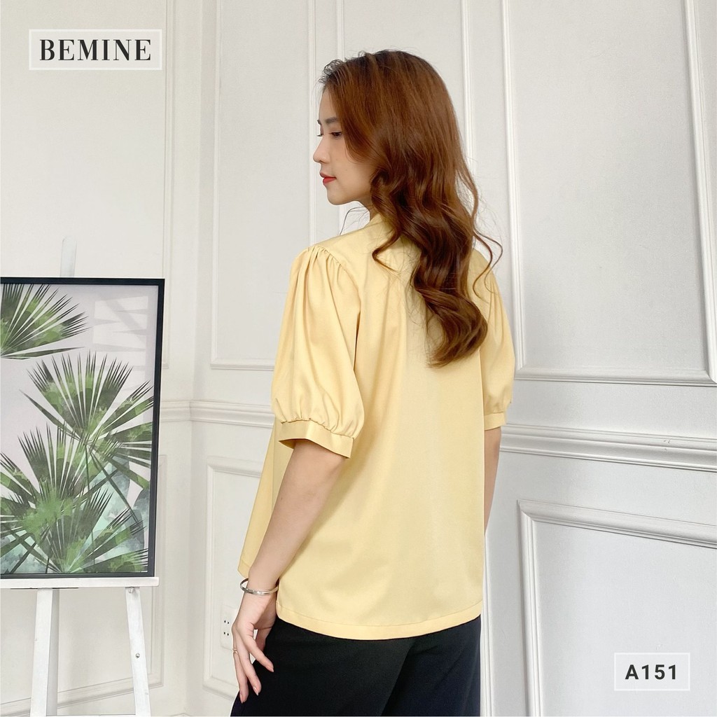 Áo sơ mi công sở kiểu dáng cổ trụ tay ngắn thanh lịch BEMINEA151VANG