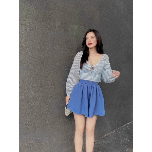 Set quần xanh áo crop xanh sọc 13780
