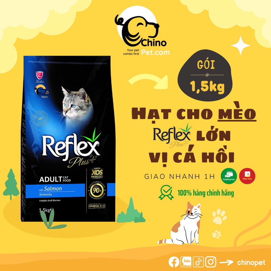 Thức ăn cho mèo Reflex Plus cho mèo lớn dạng hạt khô cao cấp với công thức cân bằng và hoàn chỉnh vị cá hồi túi 1.5kg