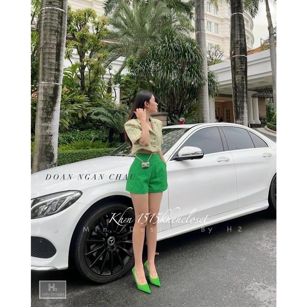 Set dạ kẻ tay ngắn quần short đùi