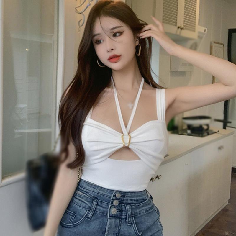 Áo croptop hai dây màu sắc đơn giản phong cách Hàn Quốc thời trang mùa hè quyến rũ dành cho nữ