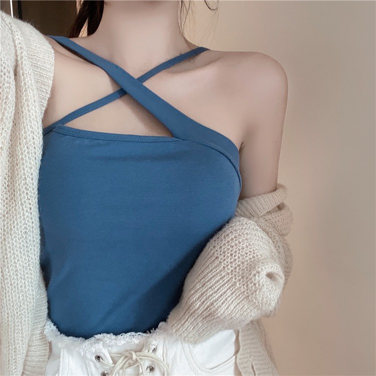 Cross Camisole Women Retro Solid Color All Match Knitted Crop Tops | BigBuy360 - bigbuy360.vn