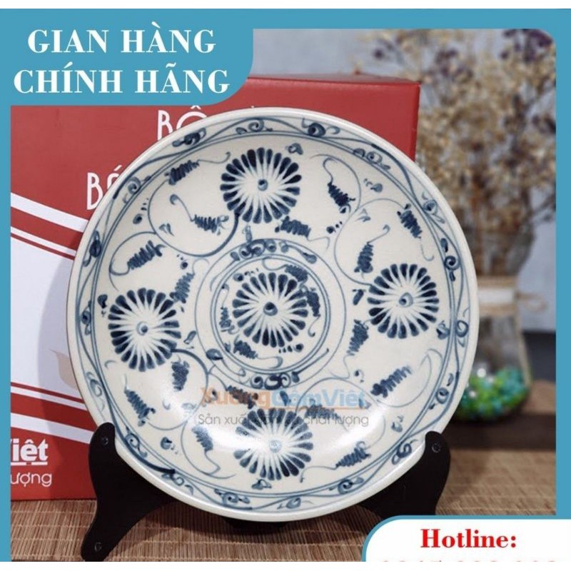 Set bát đĩa sứ giả cổ cao cấp vẽ cúc đen 12 món, hàng vuốt tay thủ công BÁT TRÀNG - XƯỞNG GỐM VIỆT