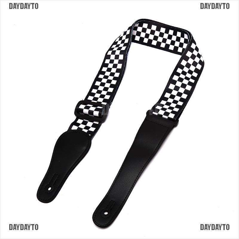 Dây Đeo Bằng Da Họa Tiết Kẻ Sọc Trắng Đen Cho Đàn Guitar Điện / Ukulele
