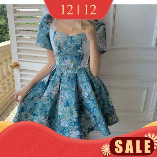 Đầm eo cao in họa tiết tranh sơn dầu phong cách đường phố mùa hè kiểu mới