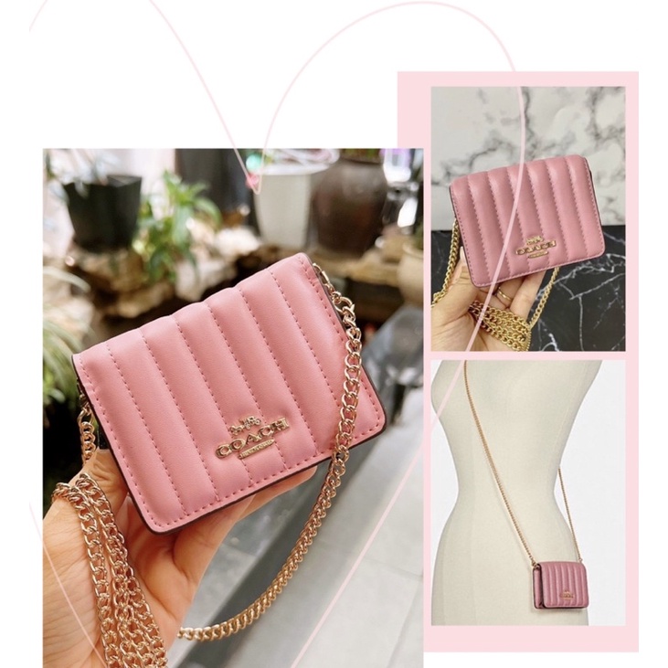 TNS-Ví card-holder đeo chéo nhiều ngăn siêu hottrend Coashi cardholder wallet on chain-chần trám màu hồng đẹp xuất sắc