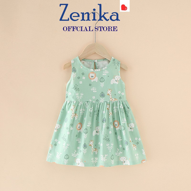 Váy đầm ngắn tay mùa hè thời trang Zenika cho bé gái từ 1-5 tuổi, đầm công chúa vải cotton 100% có họa tiết