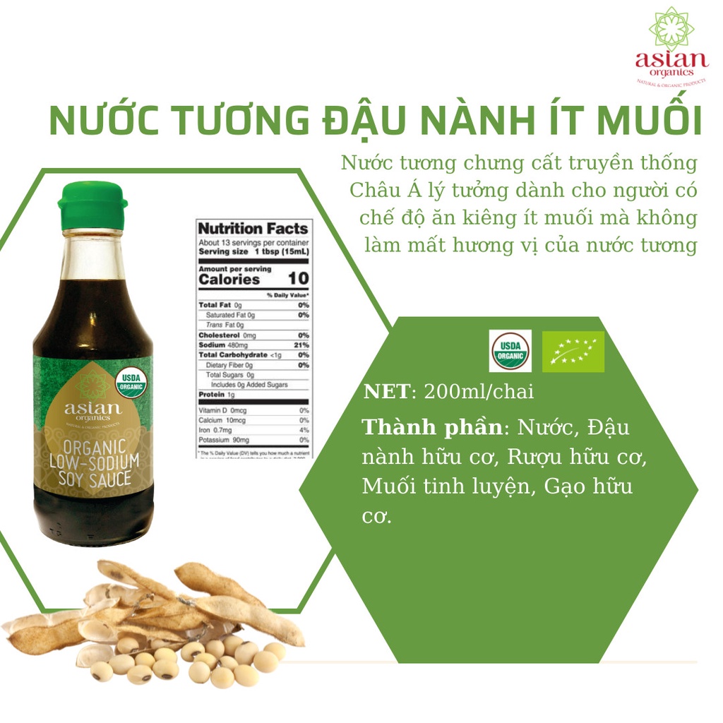 Nước tương hữu cơ ít muối 200ml - Asian Organics