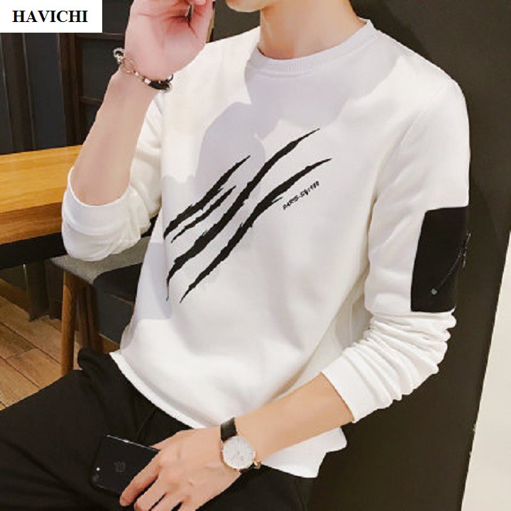 Áo thun nam tay dài 💝 𝐅𝐑𝐄𝐄𝐒𝐇𝐈𝐏💝sweater áo thun nam dài tay trắng dây kéo, ba gạch thoáng mát, mềm mịn | BigBuy360 - bigbuy360.vn