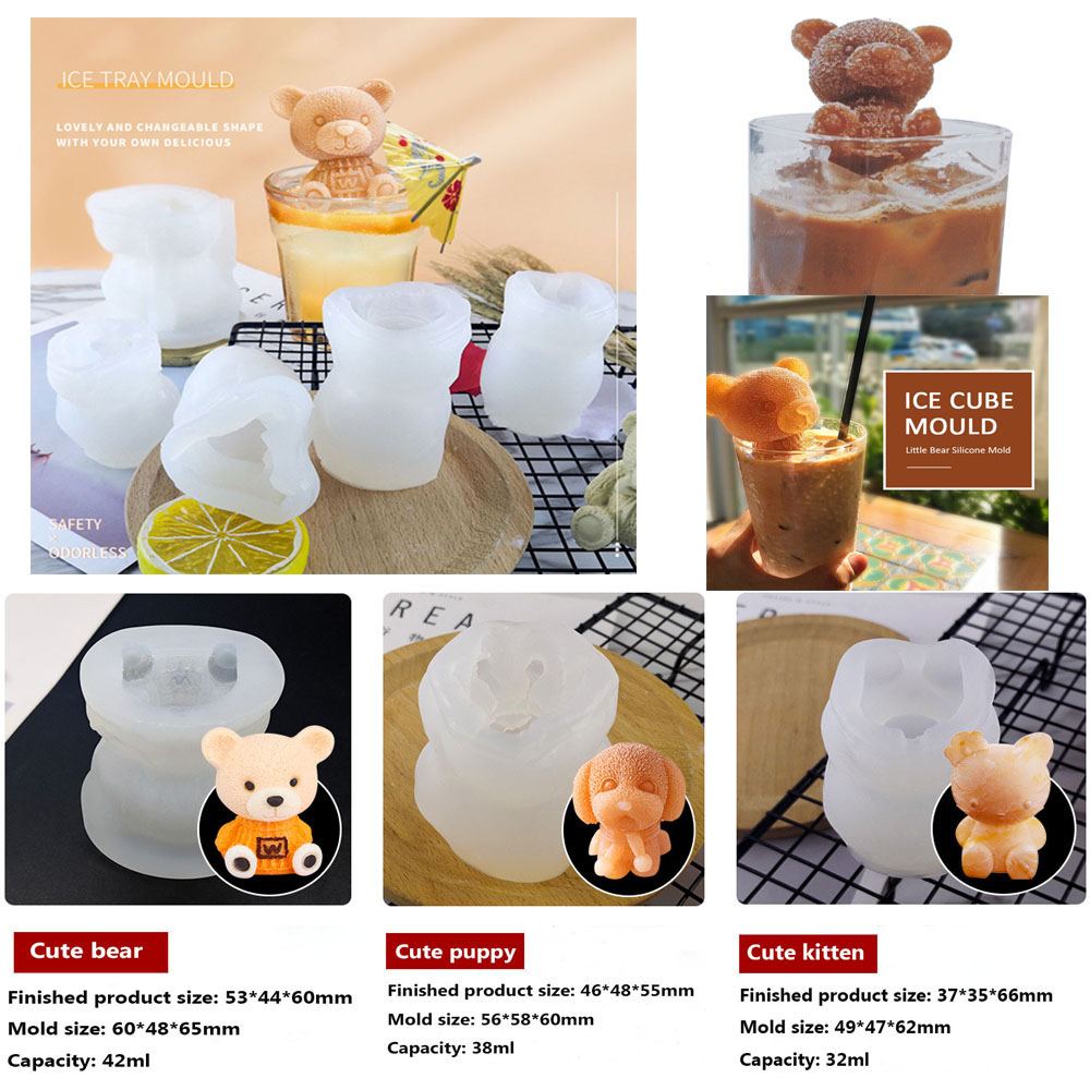 1 Khuôn Làm Đá/Kem/Pudding Hình Động Vật 3D Bằng Silicone Có Thể Tái Sử Dụng