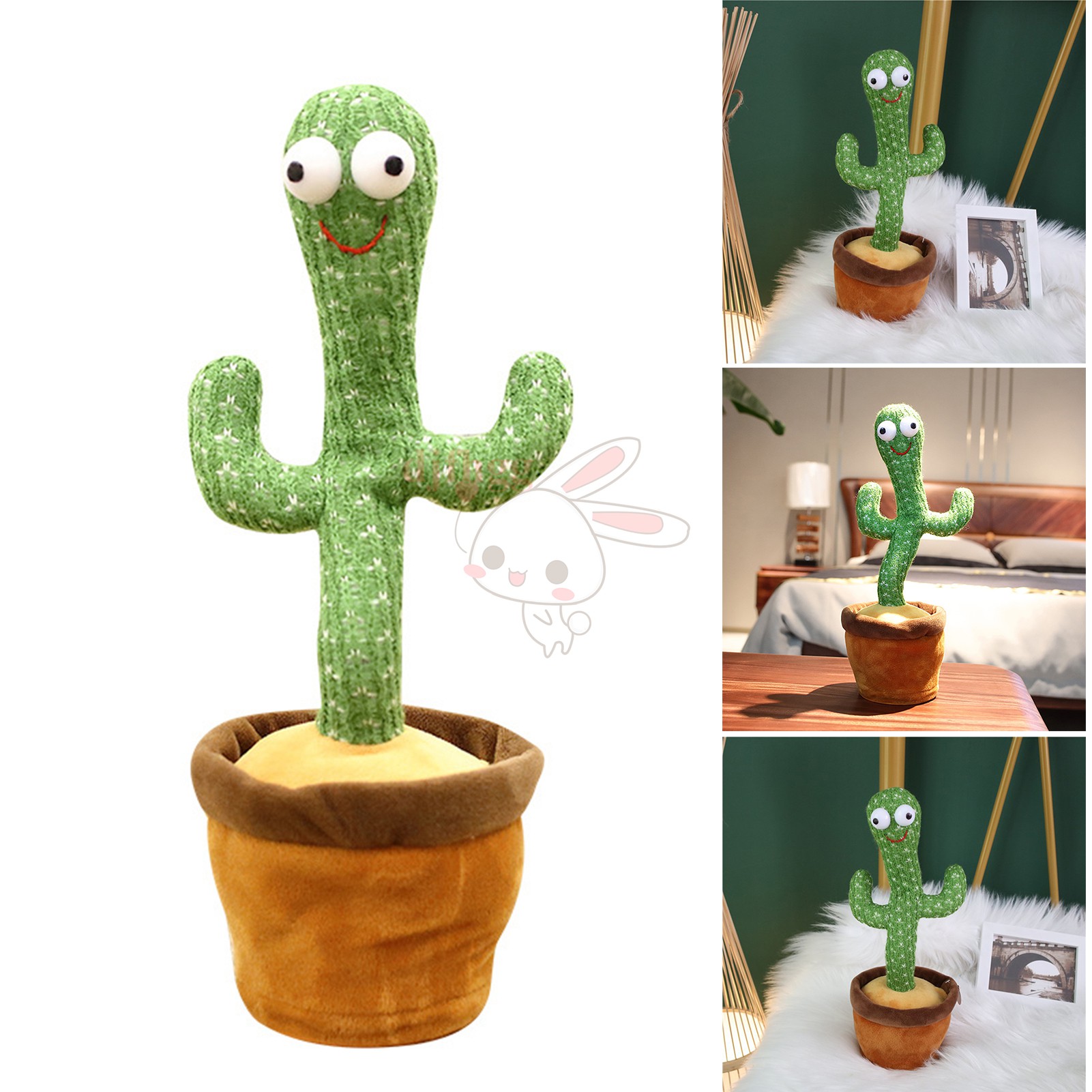 Dancing Plant Toy with Smiling Face Prank Singing Plush Toy 32cm Wiggling Ornament Gift for Kids