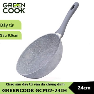 Chảo đáy từ vân đá chống dính sâu lòng green cook 22 -24 -26 - 28cm - hàng chính hãng