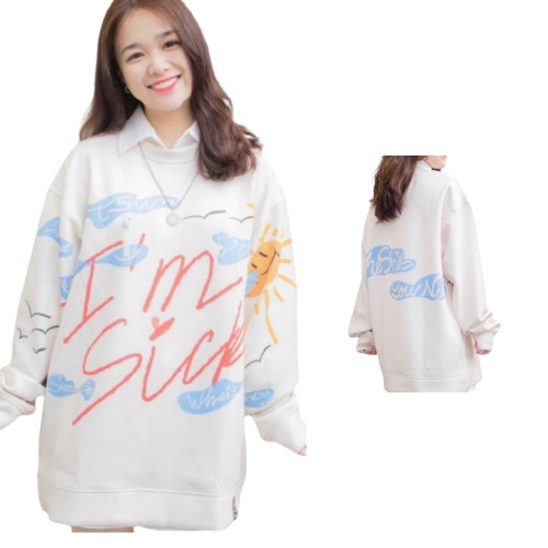 Áo Thun Sweater Nỉ Nữ Trắng Sky IM SICK 61kg - Dài Tay Dáng Rộng G0101