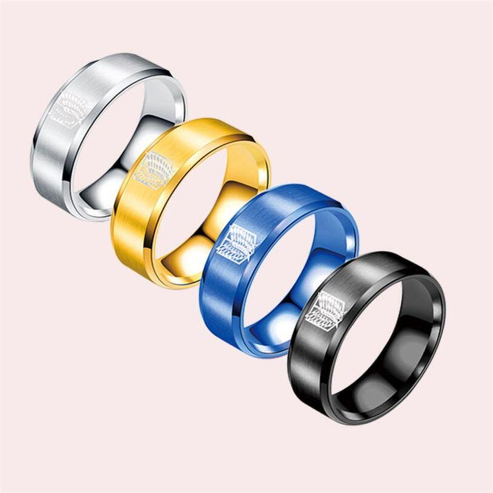 FORBETTER Jewelry Accessories Attack on Titan Rings Sliver Finger Rings Titanium Steel Ring 5 Colors Stainless Steel Jewelry Anime Fans Gifts Black for Men Women Wings Of Liberty Flag/Multicolor