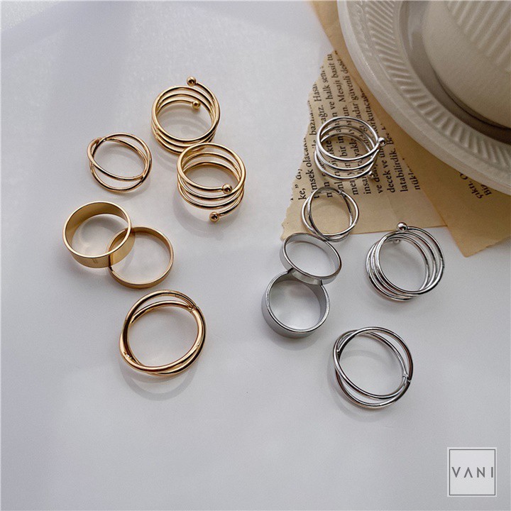 Set 6 Nhẫn Xoắn Nhiều Kiểu Dáng Basic - Vani Store