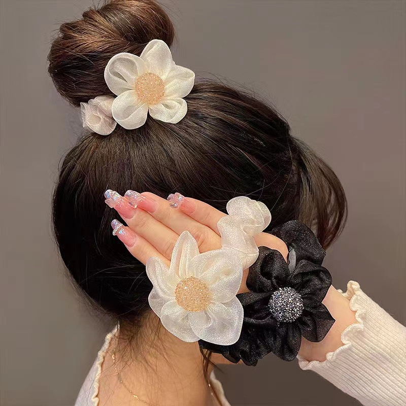 Dây Buộc Tóc Cao Su Họa Tiết Hoa Lãng Mạn Phong Cách Pháp