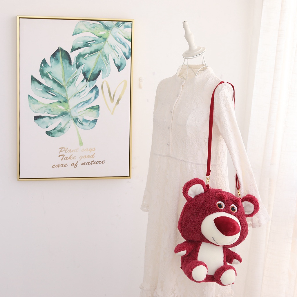 Ba Lô Đeo Vai Hình Gấu / Dâu Tây Hoạt Hình Nhồi Bông Dễ Thương Cho Học Sinh