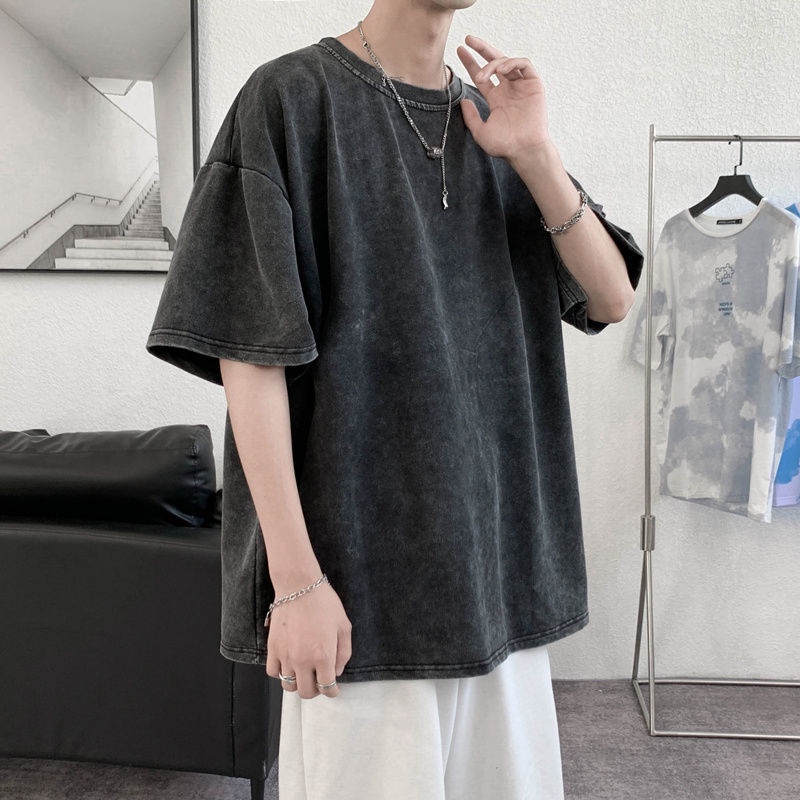 Áo Thun Tay Ngắn Dáng Rộng Họa Tiết Độc Đáo Phong Cách Hồng Kông Thời Trang Cá Tính Cho Nam