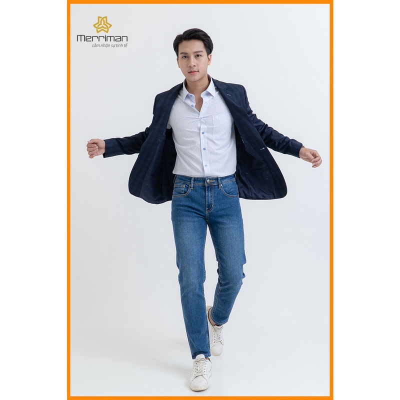 Áo khoác blazer nam Merriman mã THMOV045 màu xanh Navy họa tiết caro