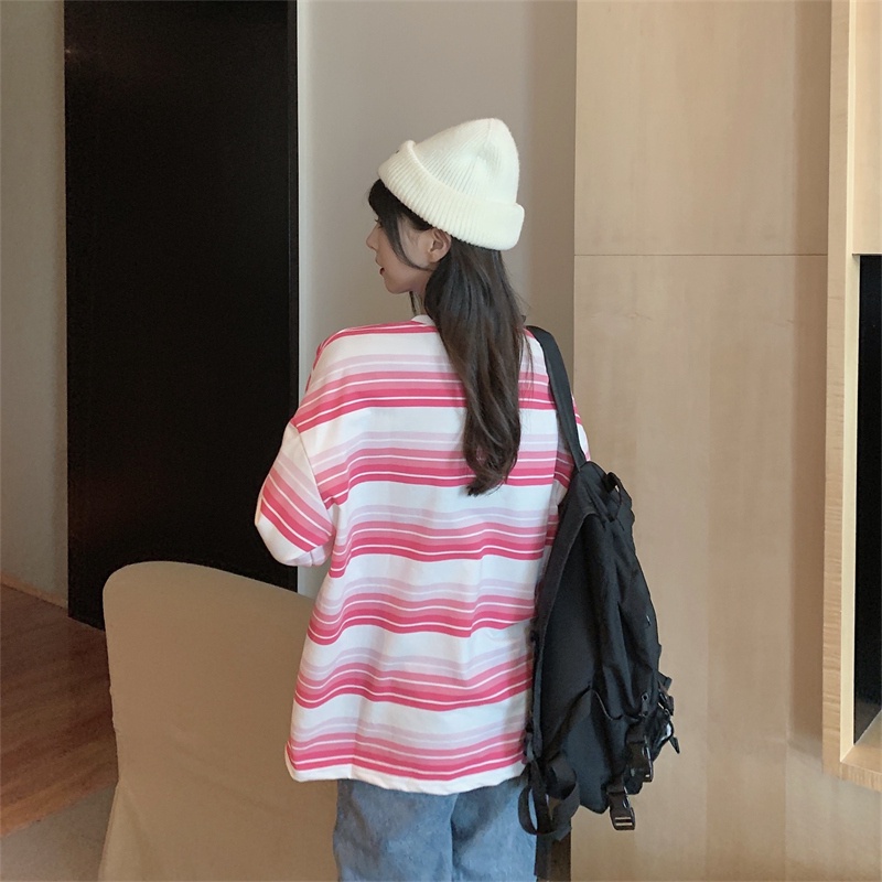 【ZHELIHANGFEI】Áo Thun Tay Dài Họa Tiết Sọc Theo Phong Cách Preppy Dễ Phối Đồ