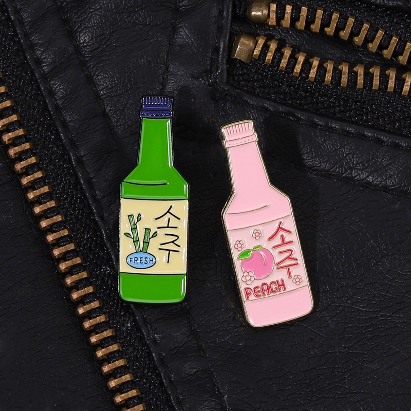 Ghim cài áo MISS ZOE hình chai soda / đào hoạt hình tráng men sáng tạo
