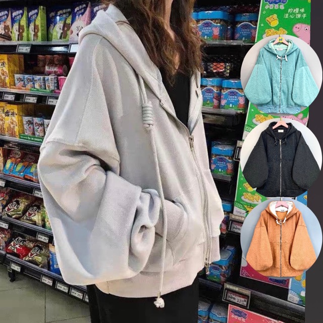 Áo Khoác Nữ Nỉ Bông Tay Bí Form Rộng Hàng QC Jackets Nữ Thun Nỉ Ngoại TRƠN TAY PHỒNG - AK3355 B